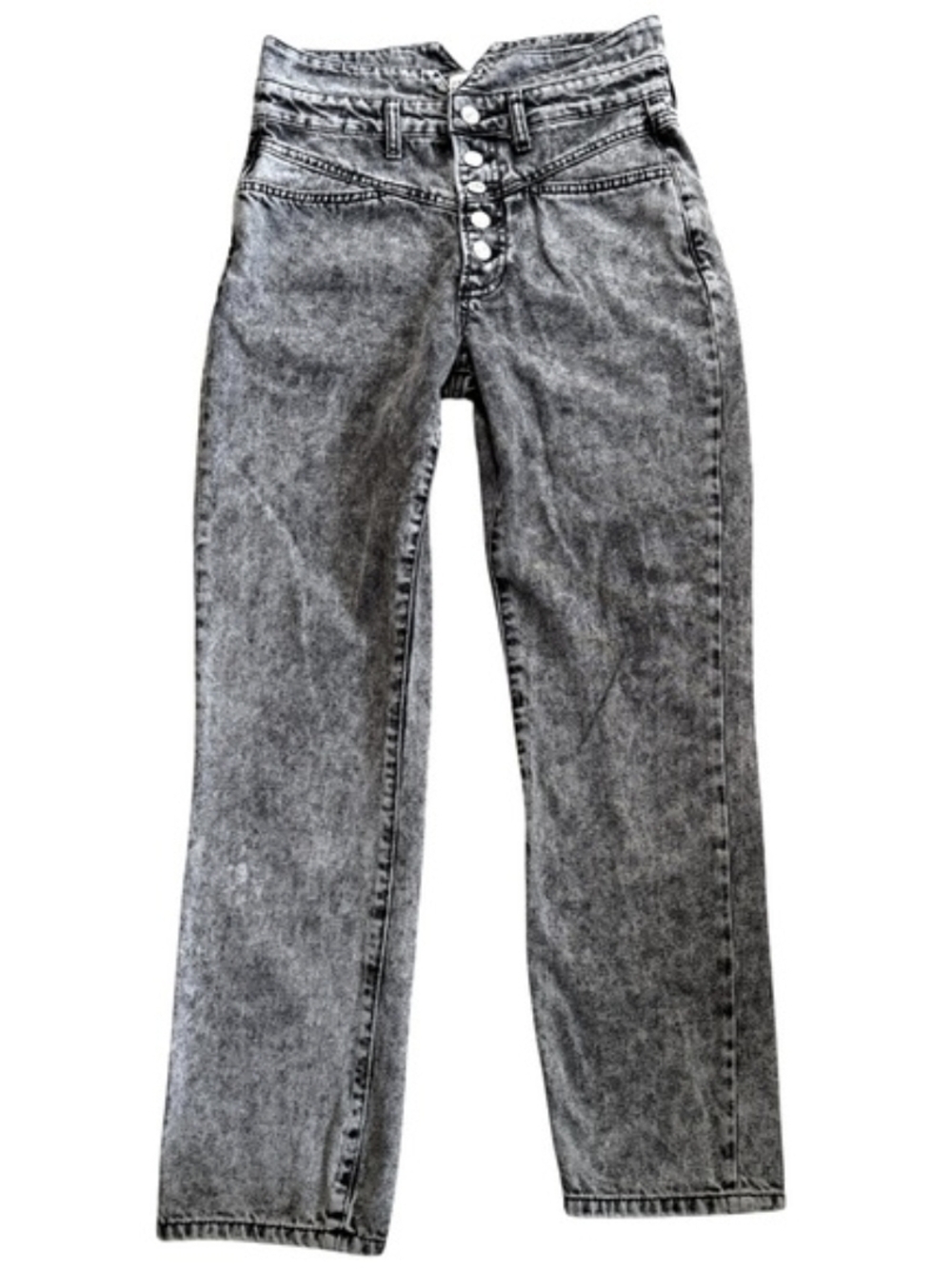 Zara High-Rise Button-Fly Acid Wash Jeans - Gray